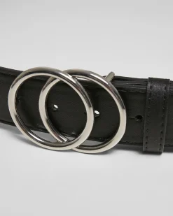 Ring buckle keinonahkavyö - Musta/Hopea