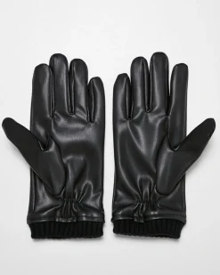 Synthetic leather hanskat - Musta