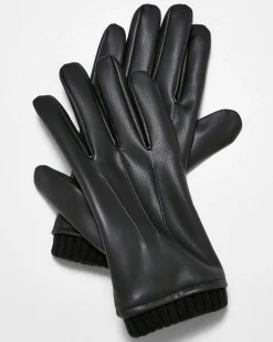 Synthetic leather hanskat - Musta