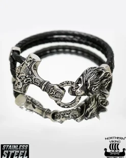 Thor's Hammer Wolf Rannekoru - Teräs/Nahka